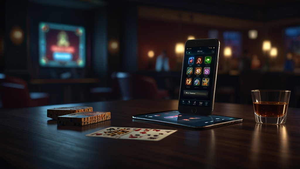 Smartphone mit Download-Ansicht für Android und iPhone im Casino-Design